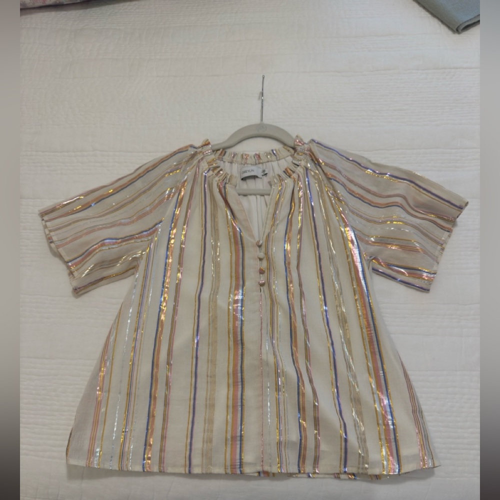 Greylin Blouse with Multicolor Stripes and Shimmer